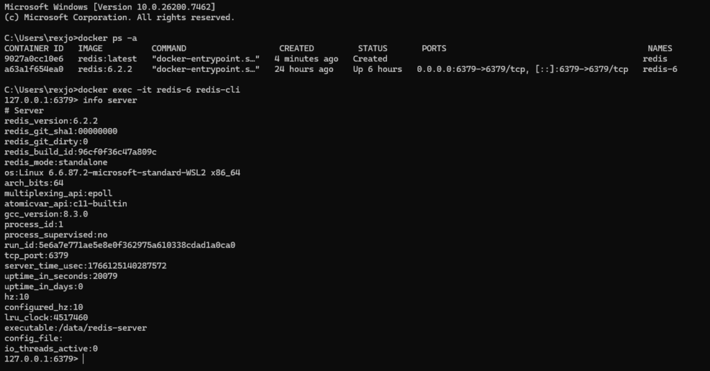 redis-cli에서 info server 명령으로 Redis 버전을 확인하는 화면